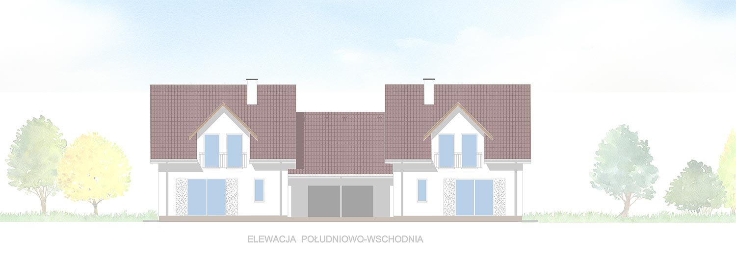 Dom w Wójtowi koło Olsztyna. Elewacja południowo-wschodnia Dom w Wójtowi koło Olsztyna. Elewacja południowo-wschodnia